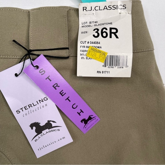 RJ Classic Breeches Sterling Collection Gladstone Low Rise Euro Tan 36R New - Picture 14 of 16